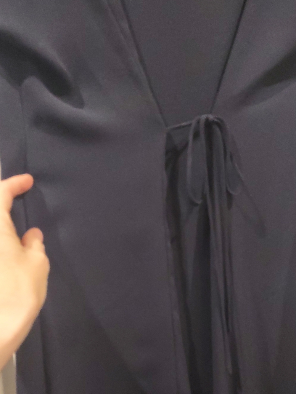 Chaus Navy button-down dress Short Sleeve tie in back Ruffle Summer Lightweight - Picture 16 of 16